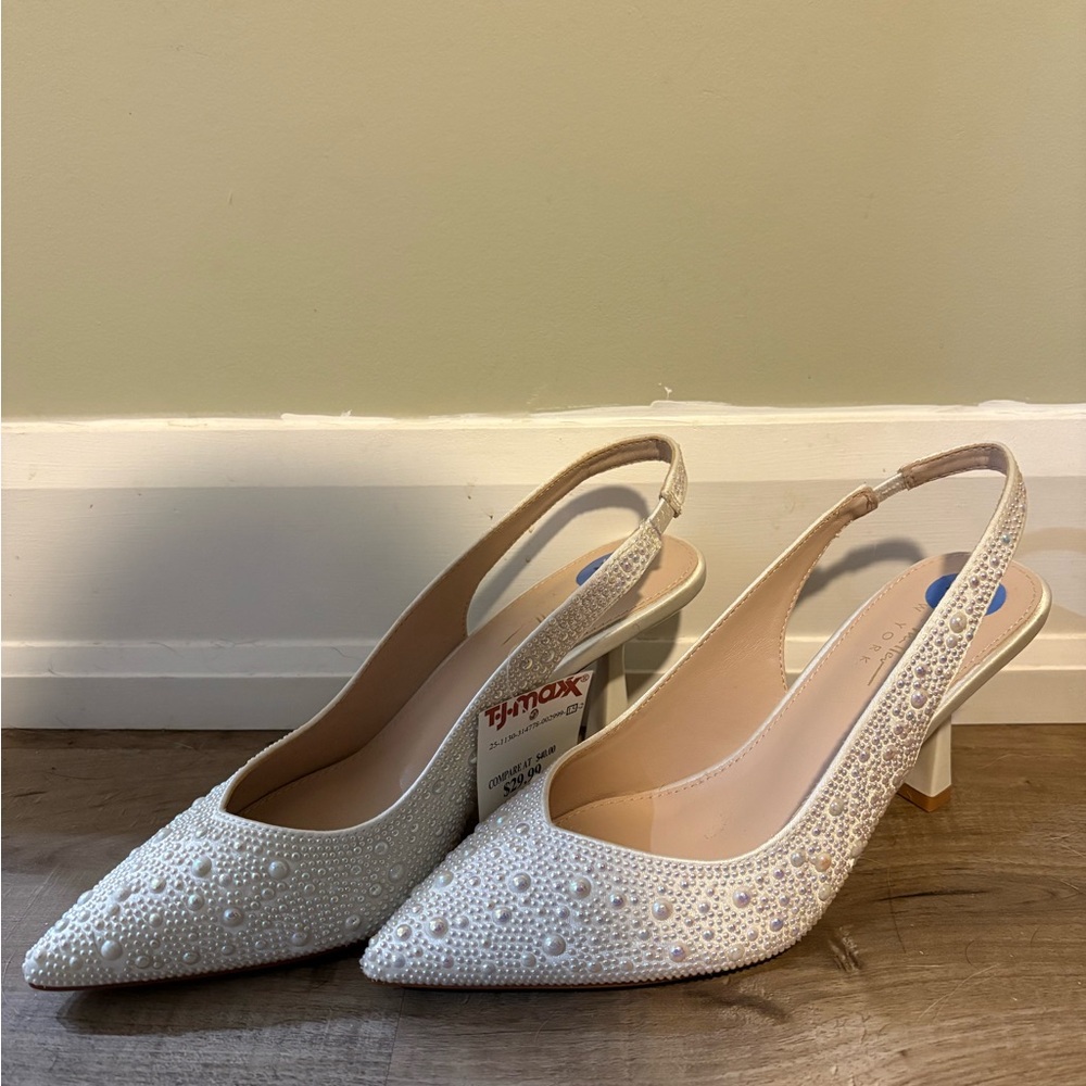 White Pearl Slingback Heels